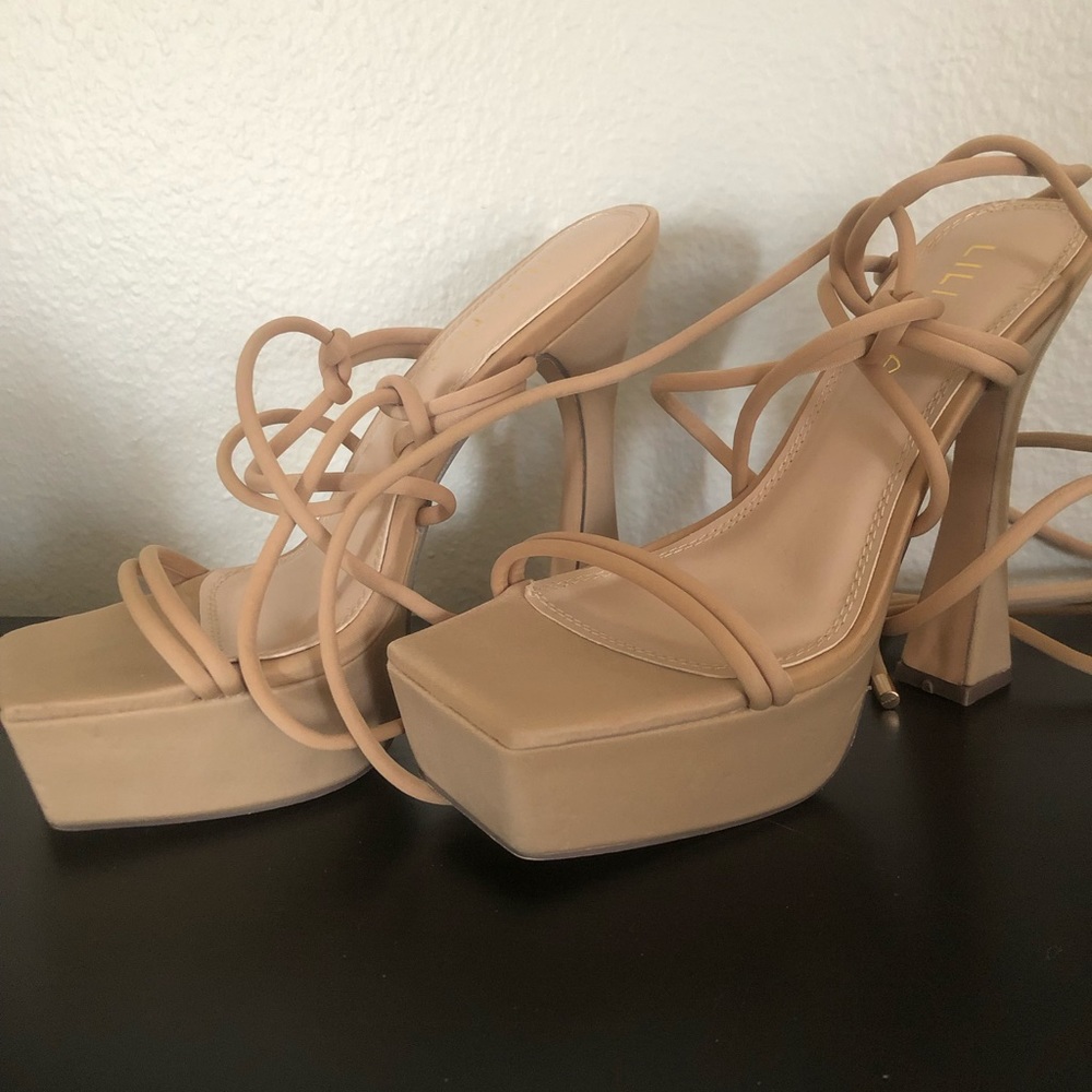 Nude strappy platform heels